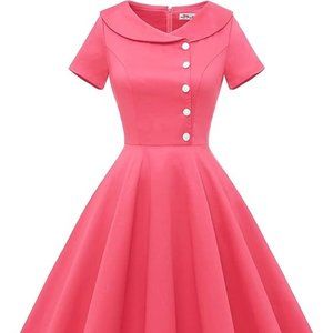 New Retro Coral Cocktail Swing Dress